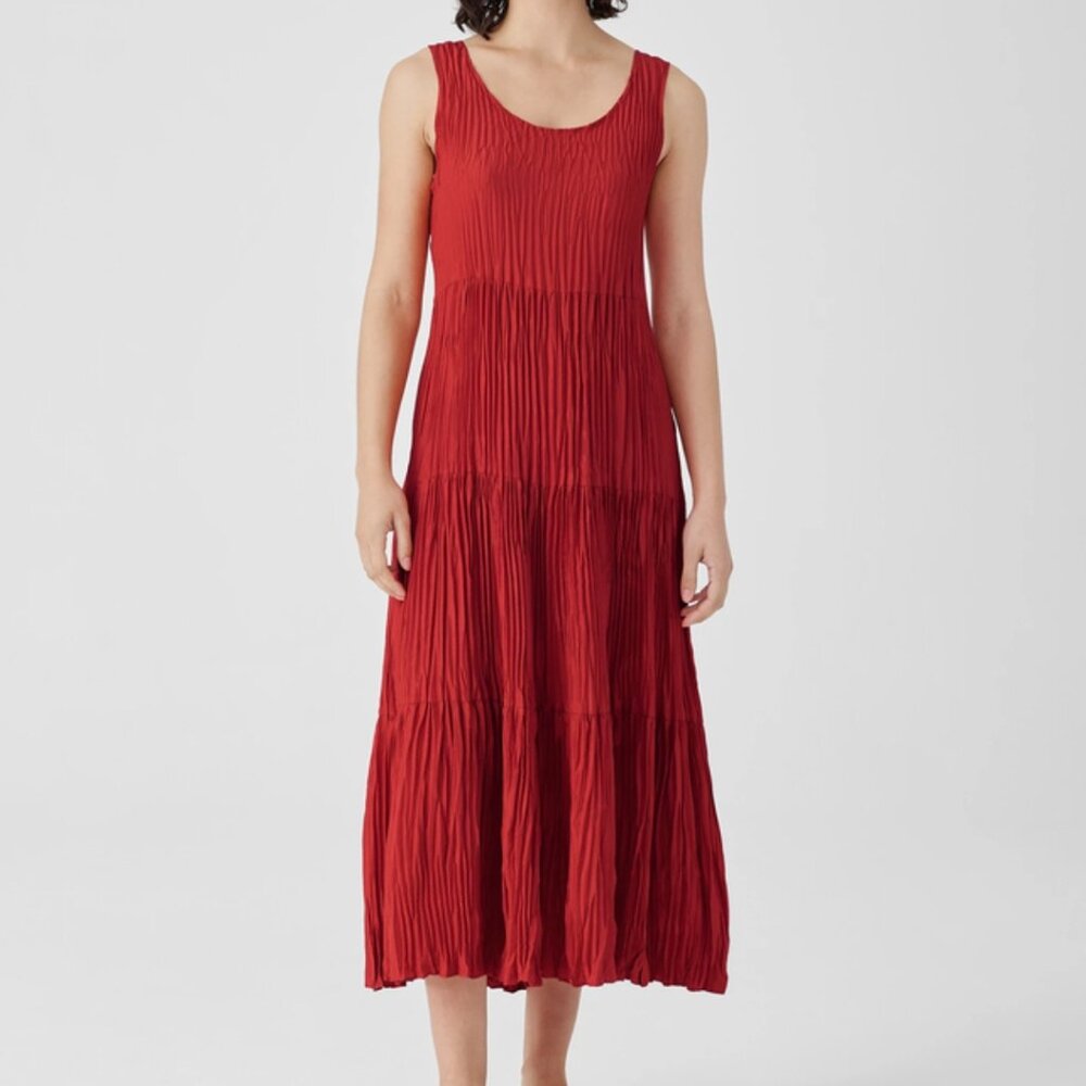 Eileen Fisher Women's Crushed Silk Tiered Midi Dress, NWT
